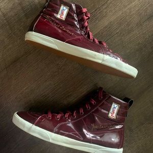 YSL Mens Burgendy Patent High Top Sneaker Size 43